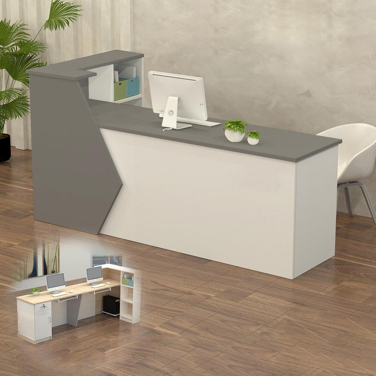 Rezeptionstheke Holz Grau Weiß – Langer Kassentisch 300cm