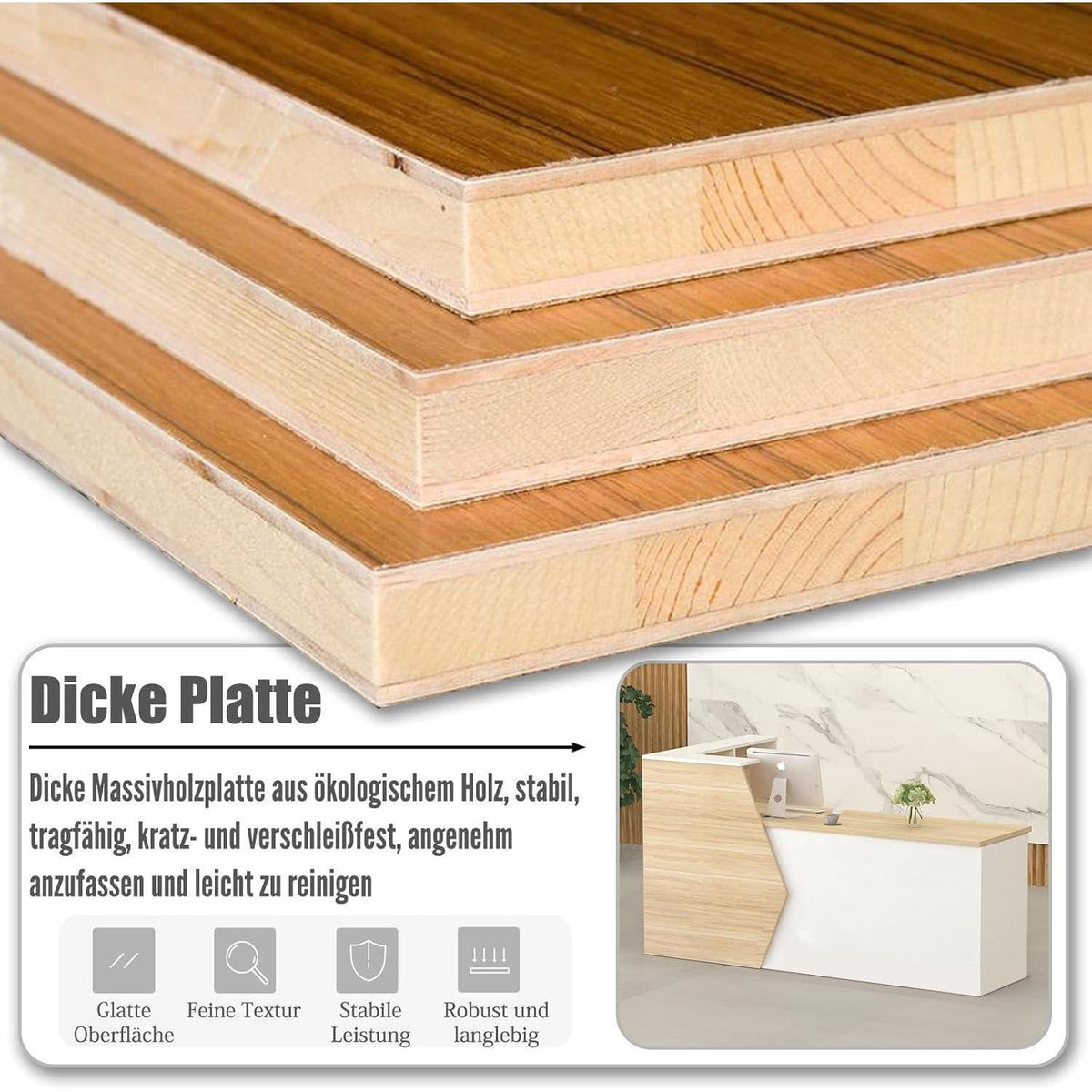 Rezeptionstheke Holz mit Stauraum – 120x60x100cm