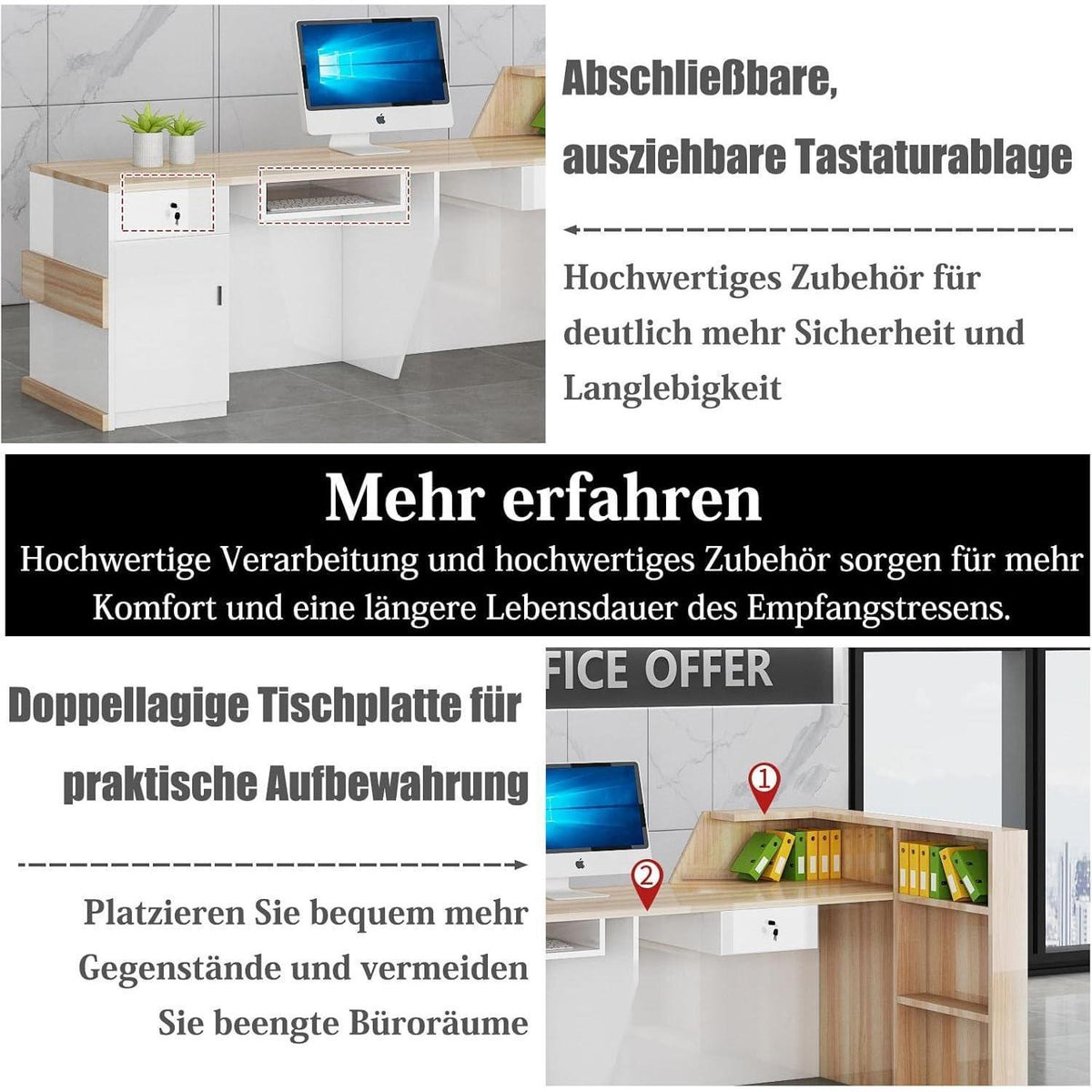 Rezeptionstheke Holz mit Stauraum – 120x60x100cm