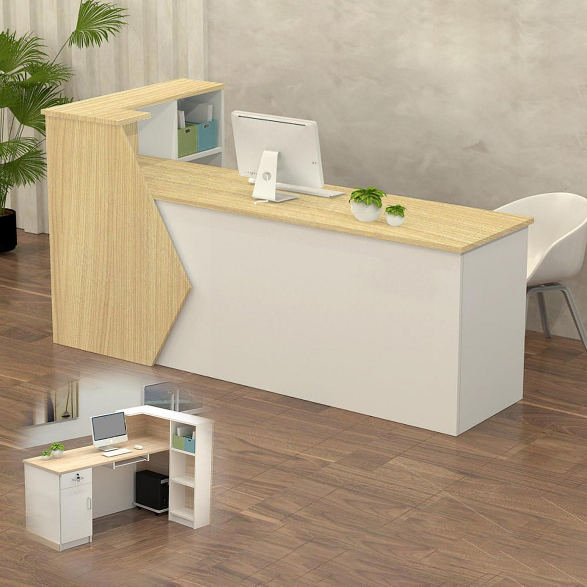 Rezeptionstheke Holz mit Stauraum – 140x60x100cm