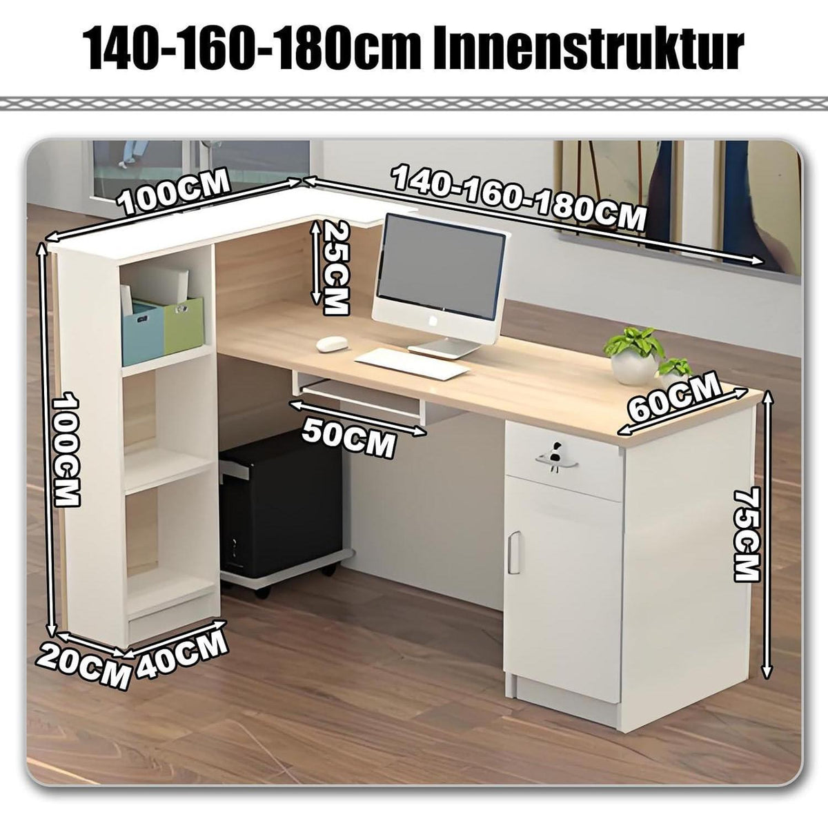 Rezeptionstheke Holz mit Stauraum – 150x60x100cm Schwarz Weiß