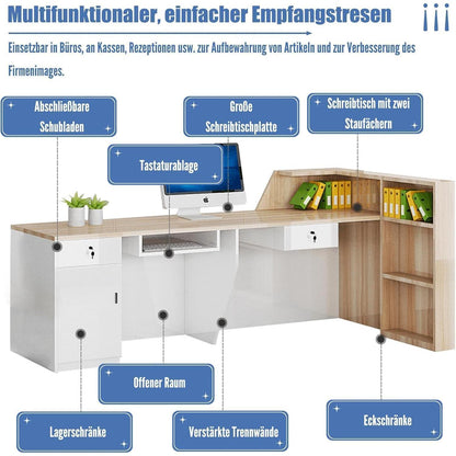 Rezeptionstheke Holz mit Stauraum – 100-300 cm, Weiß & Schwarz
