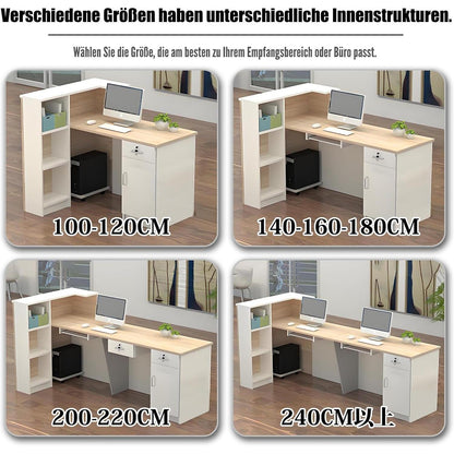Rezeptionstheke Holz mit Stauraum – 100-300 cm, Weiß & Schwarz