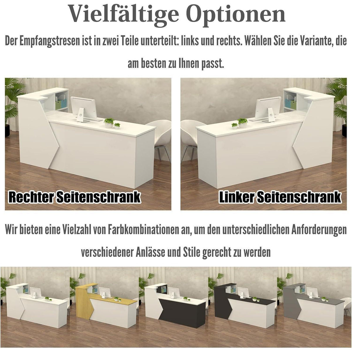 Rezeptionstheke Holz mit Stauraum – 100-300 cm, Weiß & Schwarz