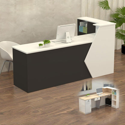 Rezeptionstheke Holz mit Stauraum – 200x60x100cm, Weiß & Schwarz
