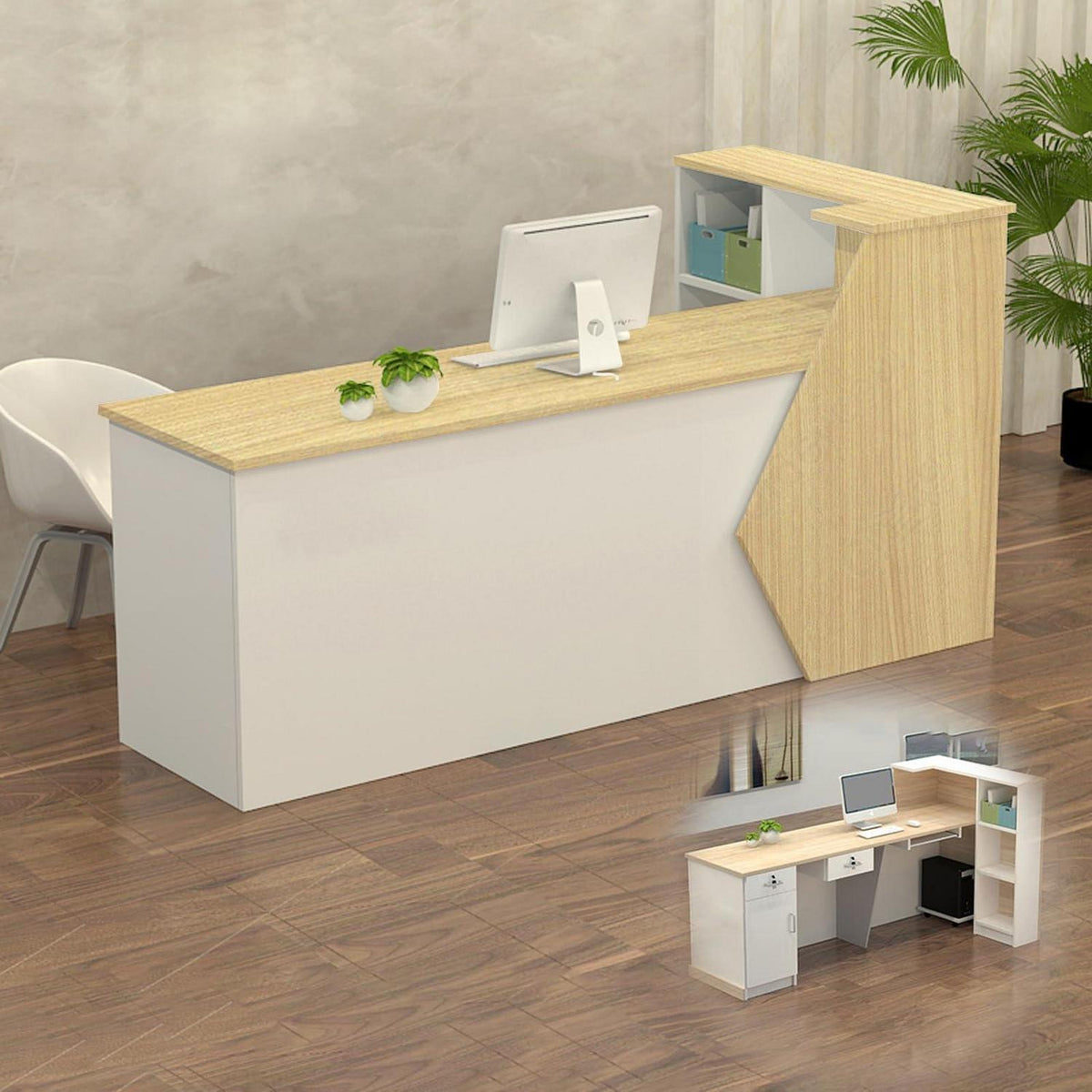 Rezeptionstheke Holz mit Stauraum – 200x60x100cm