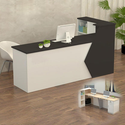 Rezeptionstheke Holz mit Stauraum – 300cm Schwarz Weiß
