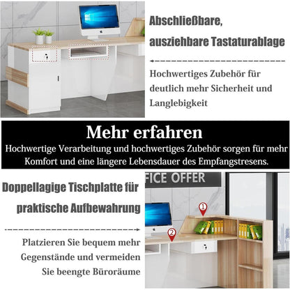 Rezeptionstheke Holz mit Stauraum – 300cm Schwarz Weiß