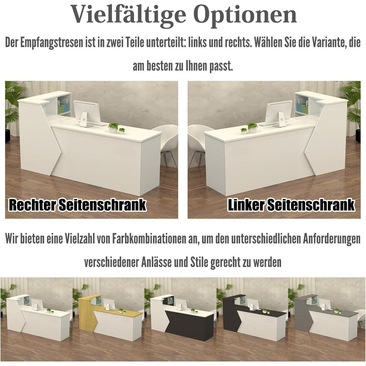 Rezeptionstheke Holz mit Stauraum – 240x60x100cm, Weiß & Schwarz