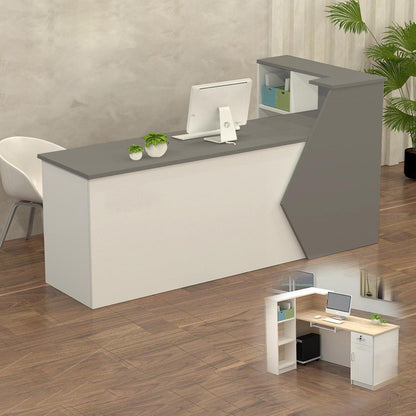 Rezeptionstheke Holz Grau Weiß – Langer Kassentisch 140x60x100cm