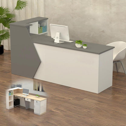 Rezeptionstheke Holz Grau Weiß – Langer Kassentisch 220x60x100cm