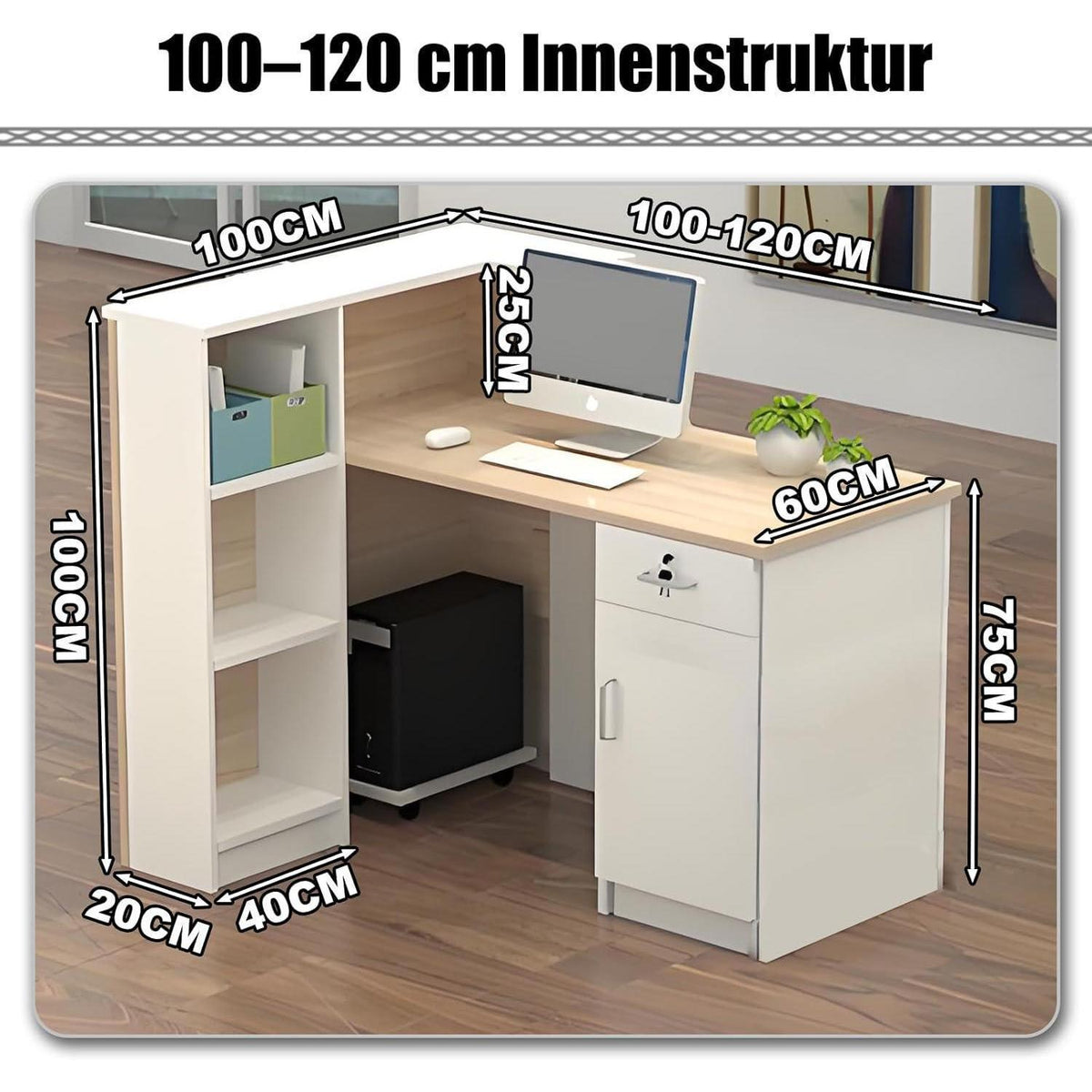 Rezeptionstheke Holz Grau Weiß – Langer Kassentisch 120x60x100cm