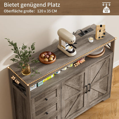 Graues Sideboard mit Schubladen & offener Ablage – 120x35x95cm