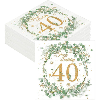 Servietten 40. Geburtstag Eukalyptus Grün Gold 40 Stück