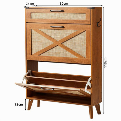 Schuhschrank Schmal Rattan – Boho-Landhausstil & Stauraum