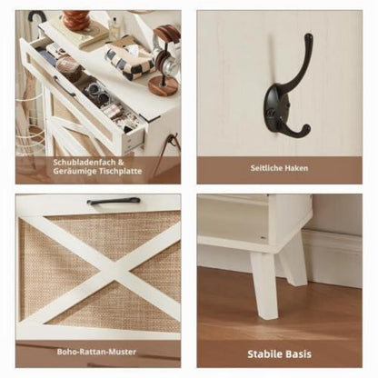 Schmaler Schuhschrank Rattan Weiß – Boho-Landhausstil