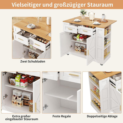 Küchenwagen mit Klappplatte & Schubladen – Weiß