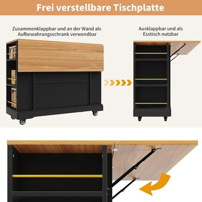 Küchenwagen mit Klappplatte & Schubladen – Schwarz