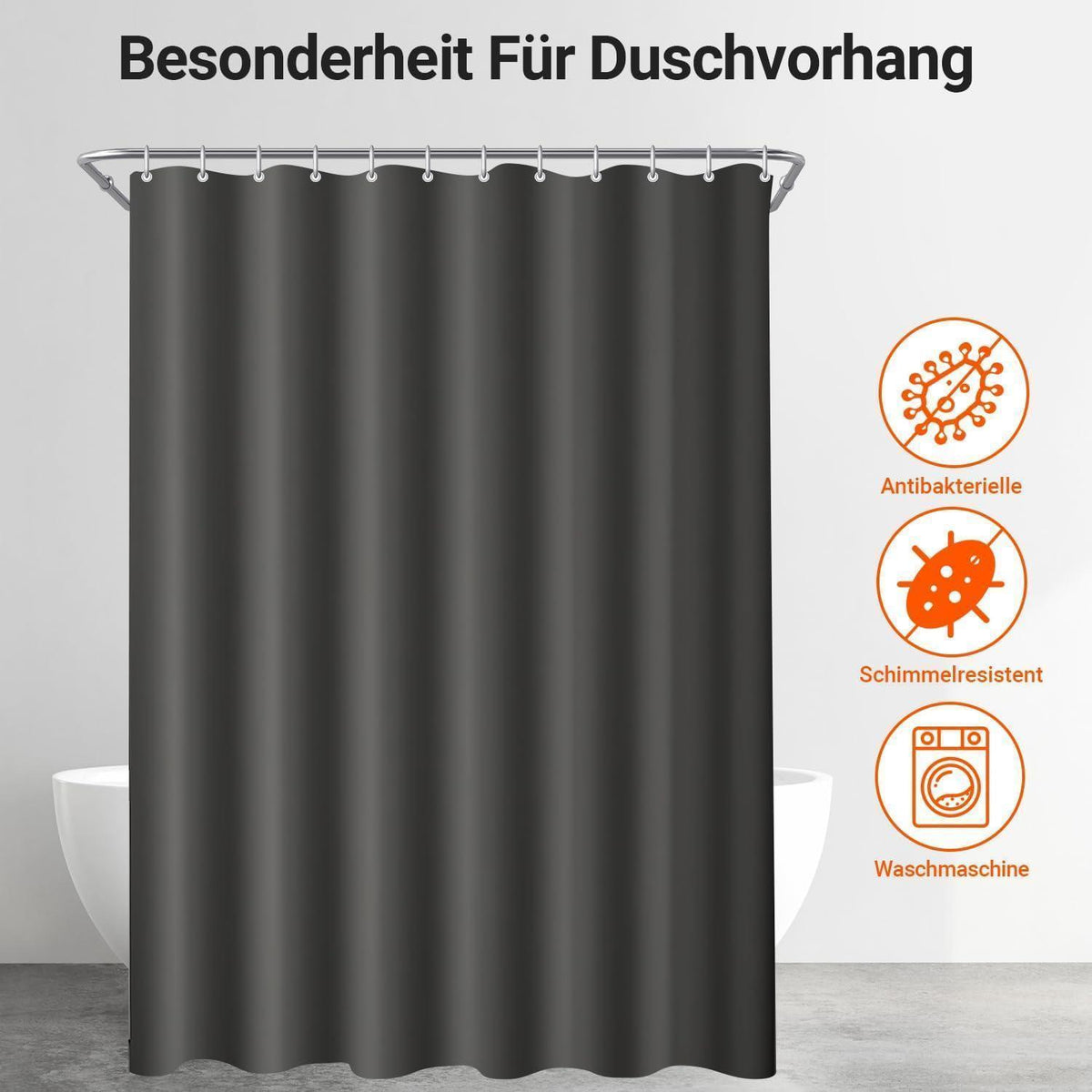 Duschvorhang dunkelgrau 80x180 cm | Antischimmel & Wasserabweisend