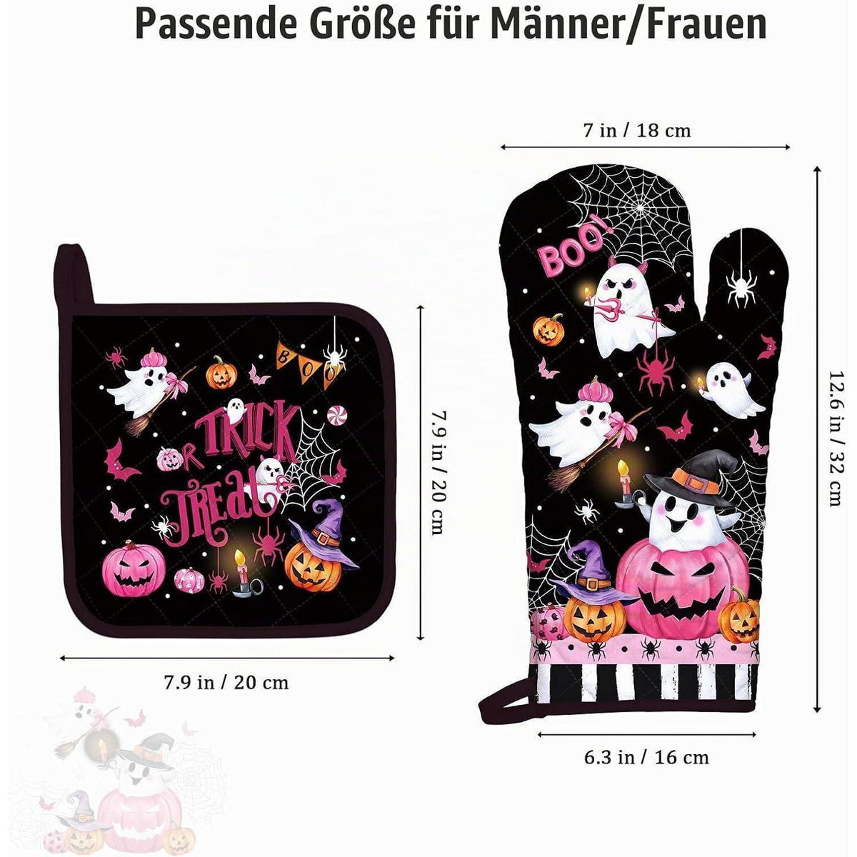 Halloween Ofenhandschuh & Topflappen-Set aus Baumwolle