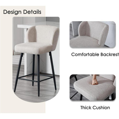 Moderner Barhocker 2er Set mit Leinenbezug & Metallfüßen