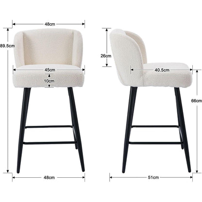Moderner Barhocker 2er Set mit Kunstfell & Metallfüßen Weiß