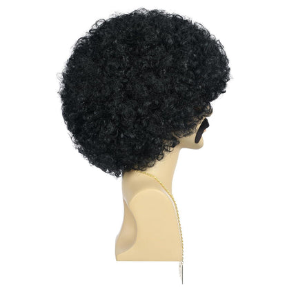 Afro Perücke mit Bart, Brille & Kette – 70er/80er Rocker Look