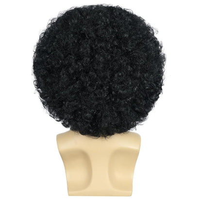Afro Perücke mit Bart, Brille & Kette – 70er/80er Rocker Look