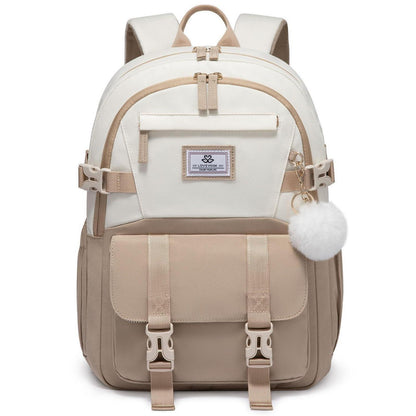 Schulrucksack Mädchen 10-18 Jahre mit Flaschenfach Khaki Beige 15.6"