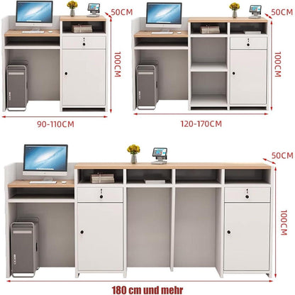Rezeptionstheke Holz mit Stauraum – Schwarz & Originalholzfarbe