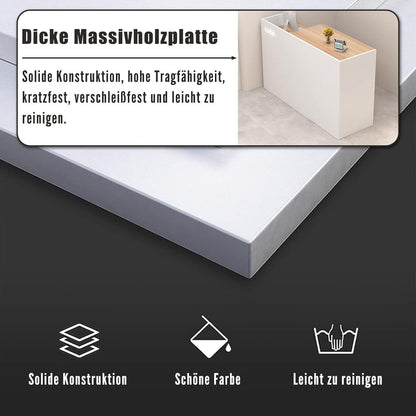 Rezeptionstheke Holz mit Stauraum – Weiß & Originalholzfarbe