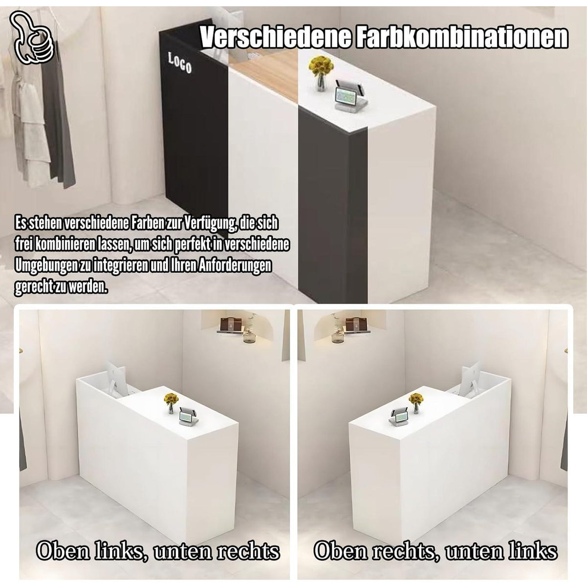 Rezeptionstheke Holz mit Stauraum – Weiß & Originalholzfarbe