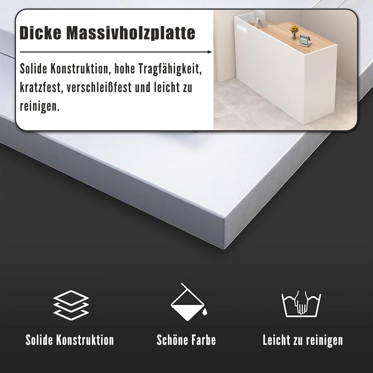 Rezeptionstheke Holz mit Stauraum – 120x50x100 cm Weiß