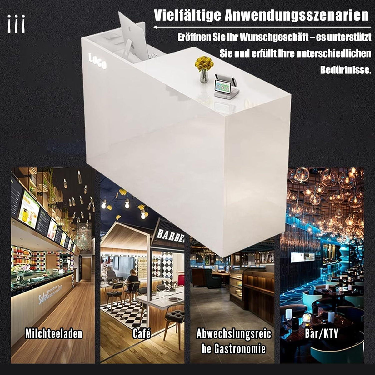 Rezeptionstheke Holz Grau-Weiß | Empfangstresen mit Stauraum