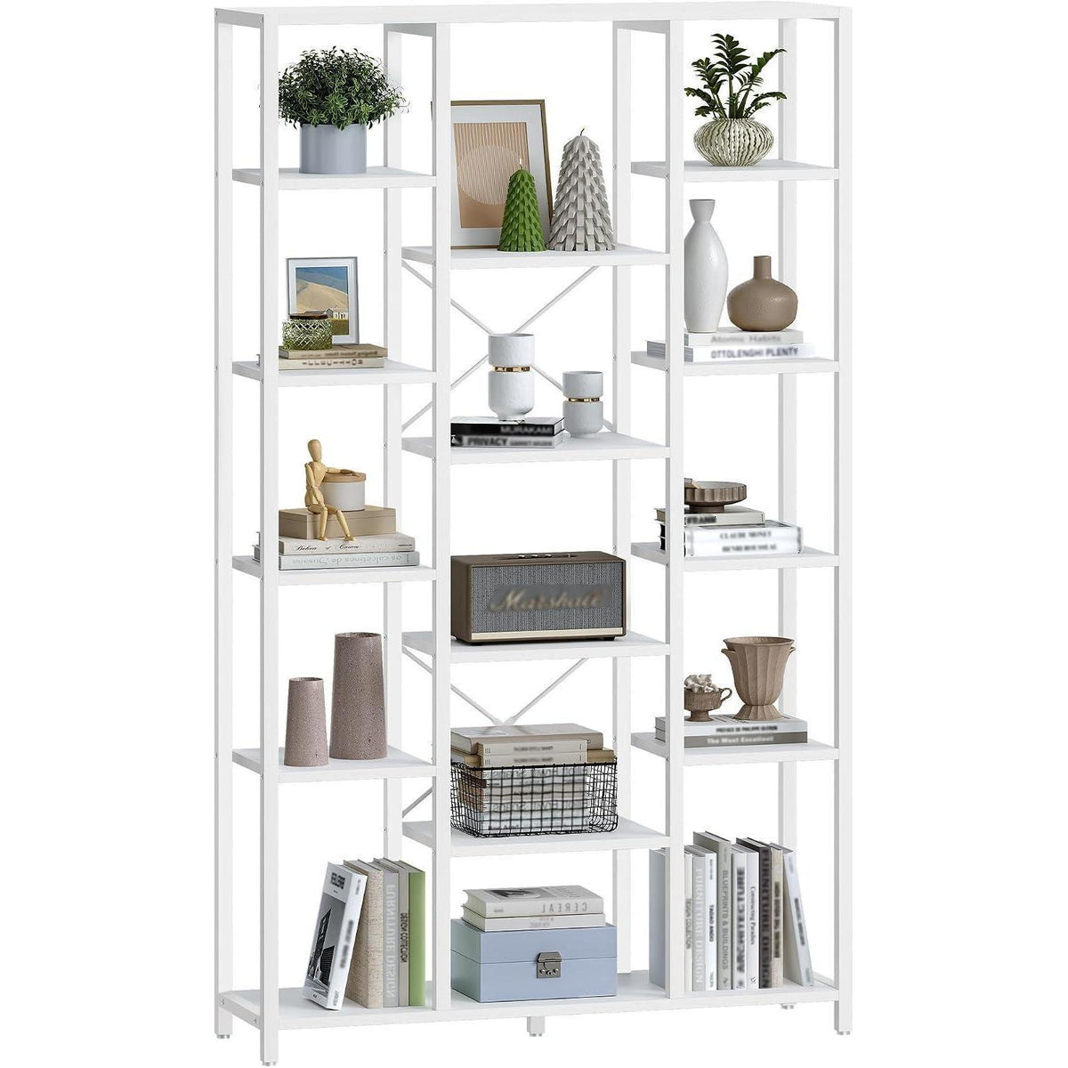 Standregal mit 6 Ebenen – Weißes Bücherregal für Wohnzimmer & Büro