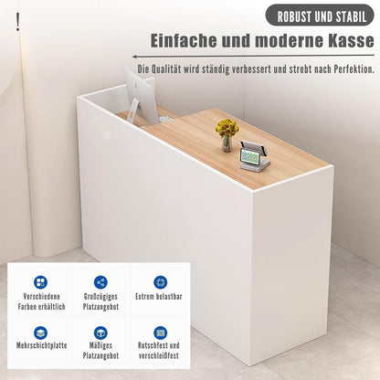 Rezeptionstheke Holz mit Stauraum – Schwarz & Originalholzfarbe