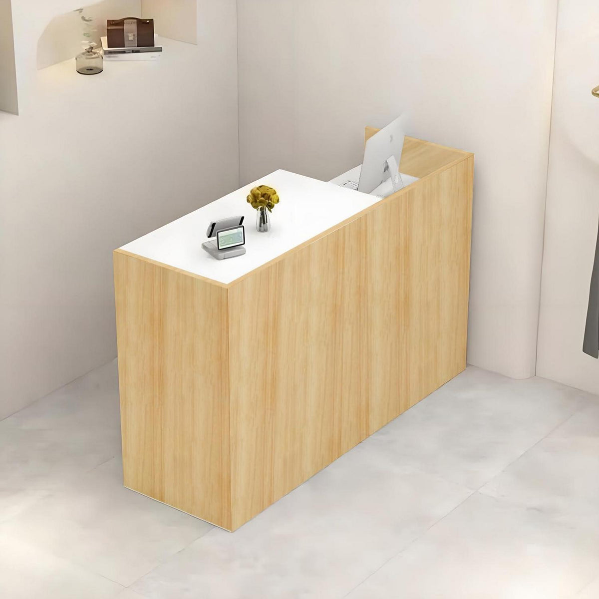 Rezeptionstheke Holz mit Stauraum – 200 cm Langer Kassentisch