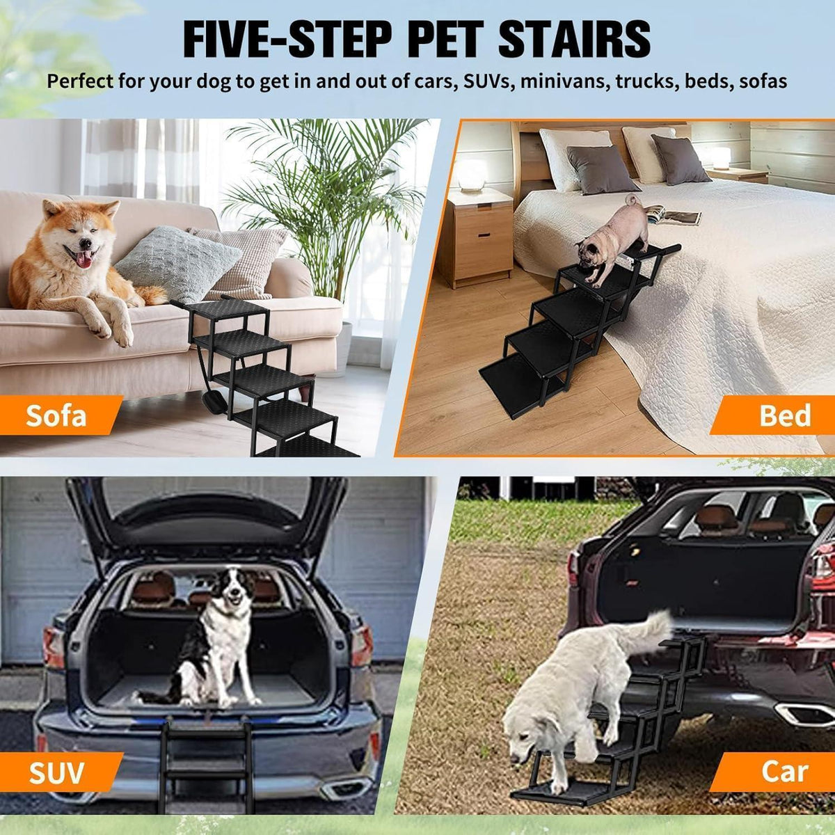 Hundetreppe Auto Klappbar – 5 Stufen, 44-72cm Höhe