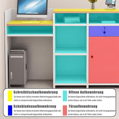Rezeptionstheke Holz Grau Weiß mit Stauraum – 80-200 cm