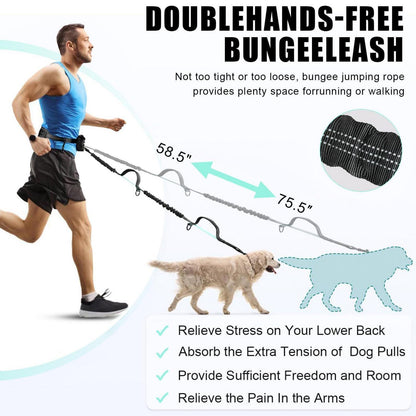 Freihändige Hundeleine für 2 Hunde mit Tasche & Reflektoren