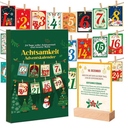 Achtsamkeits-Adventskalender mit 24 Karten & Holzständer
