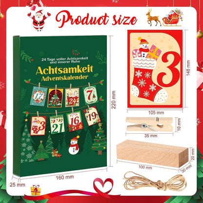 Achtsamkeits-Adventskalender mit 24 Karten & Holzständer