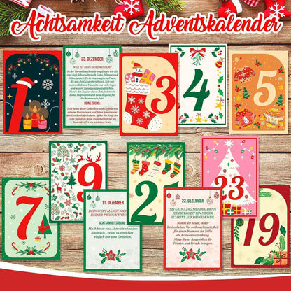 Achtsamkeits-Adventskalender mit 24 Karten & Holzständer