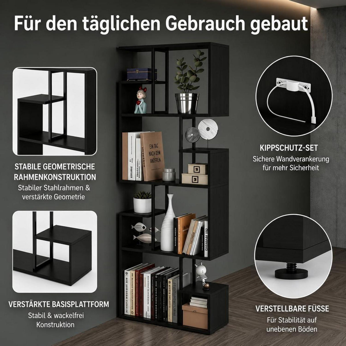 Modernes Bücherregal Schwarz – Raumteiler & Standregal