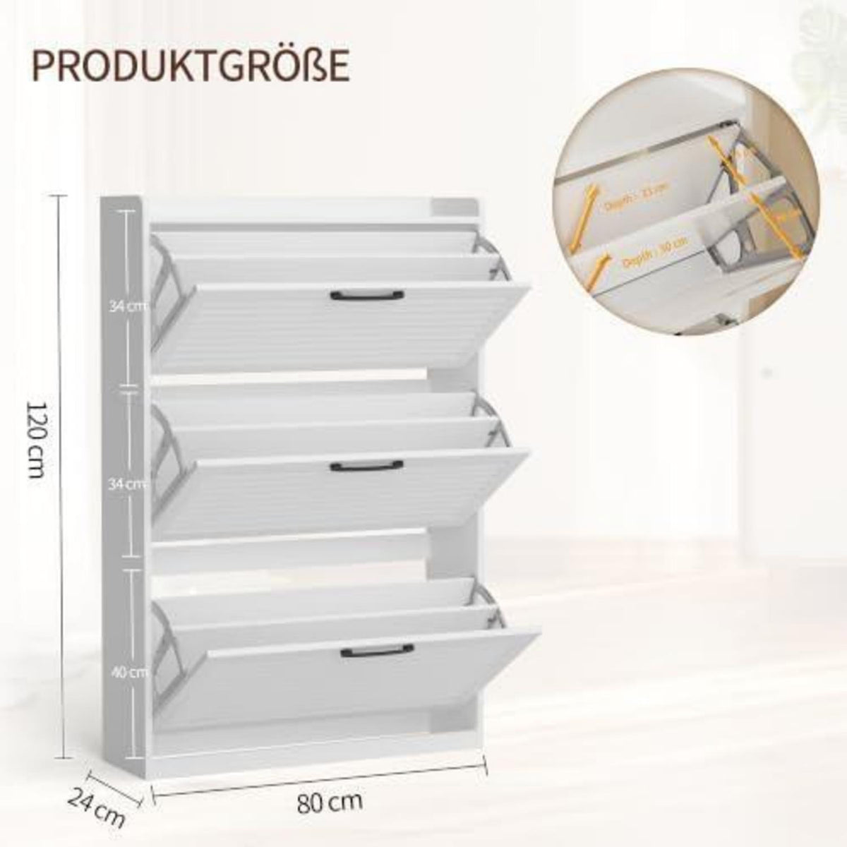 Schmaler Schuhschrank mit Lamellentür – Weiß, 80x24x120 cm