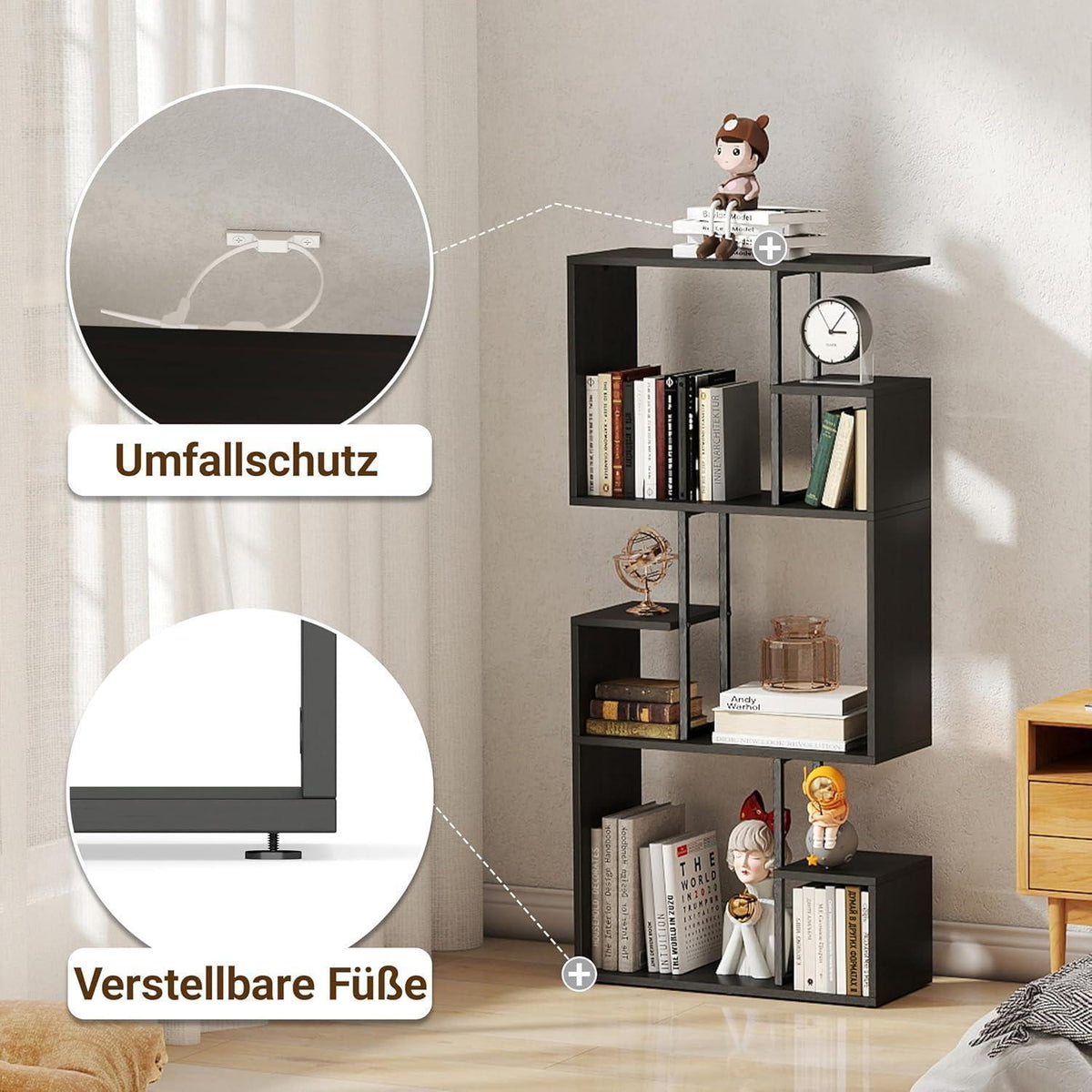 Großes Bücherregal Schwarz-Braun | Raumteiler & Shelf für Wohnzimmer