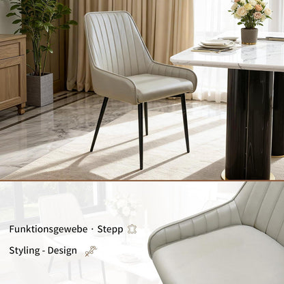 Esszimmerstühle 2er Set Taupe |, Armlehnen & Metallbeine in Lederoptik