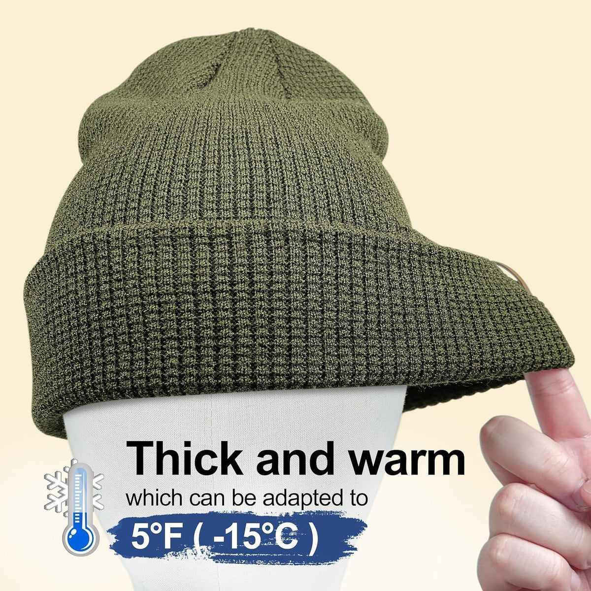 Merinowoll Beanie Damen Herren - Warme Strickmütze mit Umschlagbund