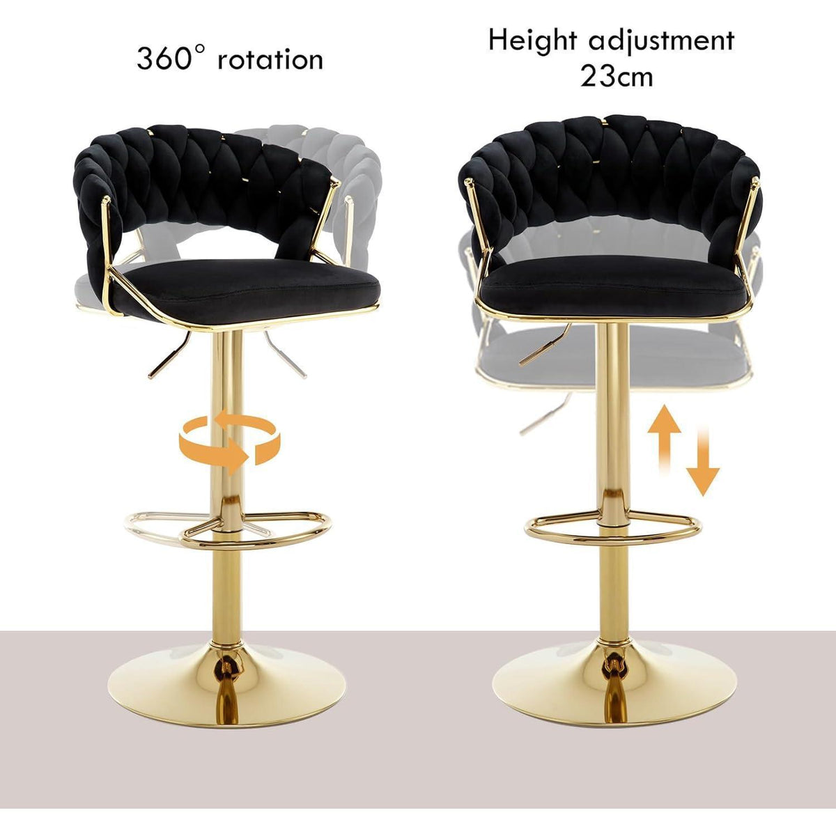 Moderne Samt Barhocker 2er Set, höhenverstellbar & drehbar