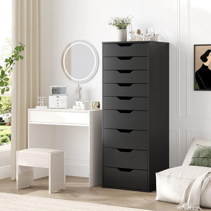 Schmale Kommode mit 9 Schubladen, Schwarz, 45x40x124 cm